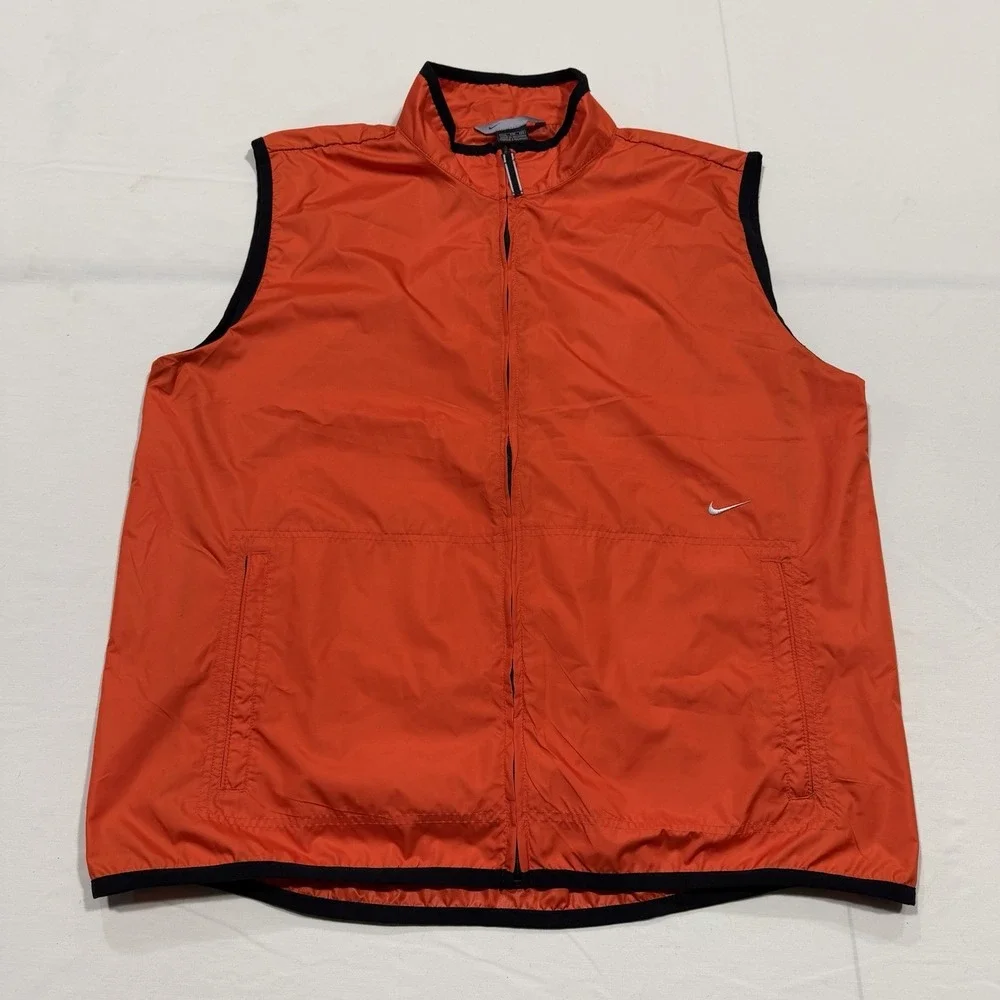 Vintage Nike Running Vest Mens‎ XXL Orange Full Zip Y2K Silver Tag Lightweight
